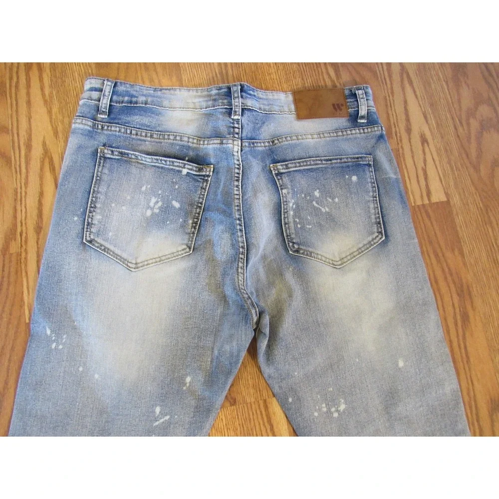 Waimea Savage Graphic Skinny Fit Jeans Light Wash Distressed Splatter Mens 36x32